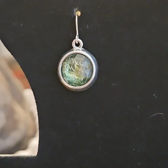 Silver Necklace and Earring Set with Green Glass Accent - Picture 3 of 9